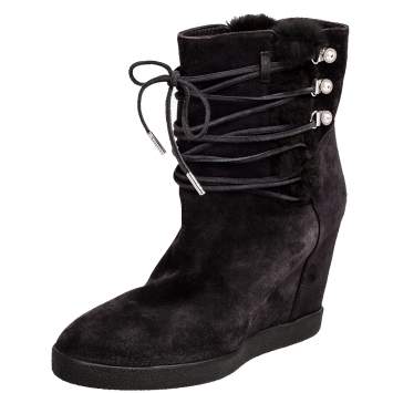 Pre Owned Le Silla Grey Suede Fur Detail Hidden Wedge Ankle Boots Size 37