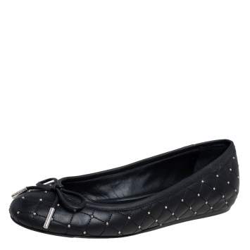 Pre Owned Le Silla Black Quilted Leather Studded Ballet Flats Size 36