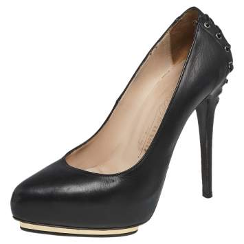 Pre Owned Le Silla Black Leather  Platform  Pumps Size 37