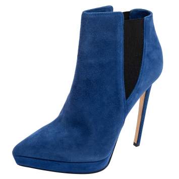 Pre Owned Le Silla Blue/Black Suede Elastic Band Ankle Boots Size 38