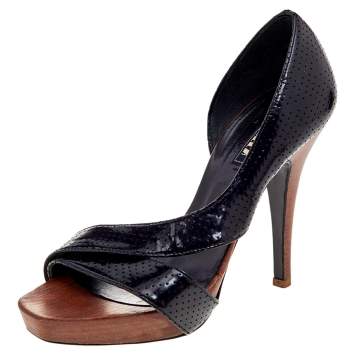 Pre Owned Le Silla Black Perforated Patent Leather Criss Cross D'orsay Pumps Size 36