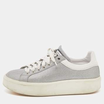 Pre Owned Le Silla Silver/White Glitter and Leather Sneakers Size 38