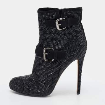 Pre Owned Le Silla Black Suede Embellished Ankle Boots Size 38