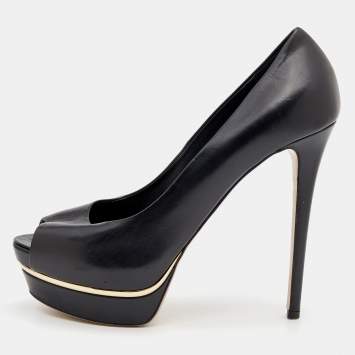 Pre Owned Le Silla Black Leather Peep Toe Platform Pumps Size 39