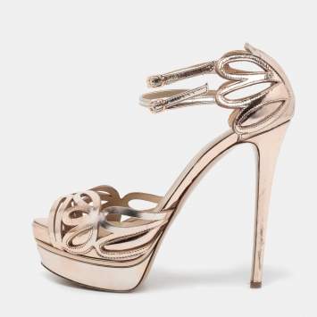 Pre Owned Le Silla Metallic Gold Leather Strappy Platform Sandals Size 39