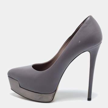 Pre Owned Le Silla Grey Leather Platform Pumps Size 35