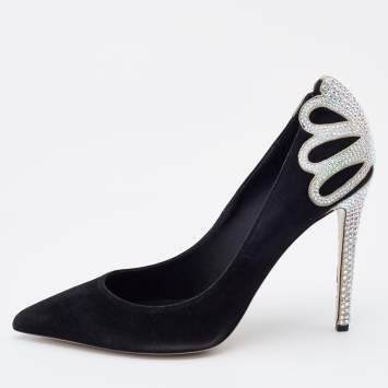 Pre Owned Le Silla Black Suede Crystal Embellished Pumps Size 38.5