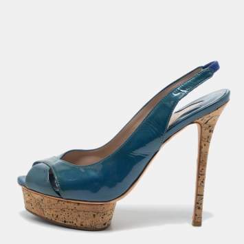 Pre Owned Le Silla Blue Patent Leather Slingback Sandals Size 41