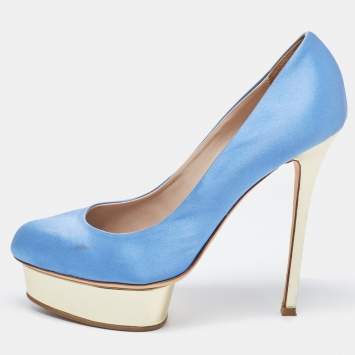 Pre Owned Le Silla Blue Satin Platform Pumps Size 39.5