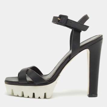 Pre Owned Le Silla Black Leather Ankle Strap Sandals Size 40