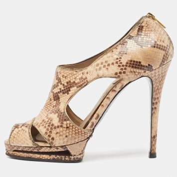 Pre Owned Le Silla Two Tone Snakeskin Cut Out Open Toe Pumps Size 40