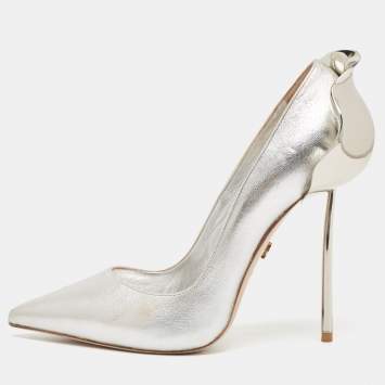 Pre Owned Le Silla Silver Leather Petalo Pumps Size 37.5