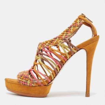 Pre Owned Le Silla Multicolor Suede Woven Platform Sandals Size 36.5