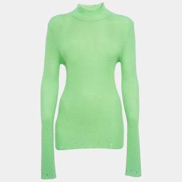 Pre Owned Les Rêveries Acid Green Cashmere Turtleneck Sweater M