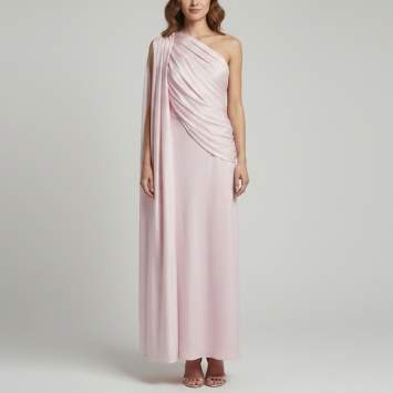 Pre Owned The One By Lichi Pink Crinkle Crepe One Shoulder Draped Maxi Dress M 
