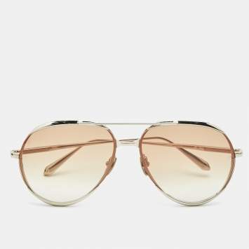 Pre Owned Linda Farrow Gold Tone/Brown Gradient Matisse Aviator Sunglasses