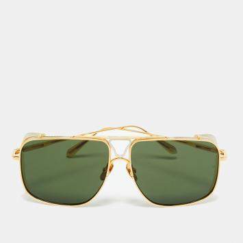 Pre Owned Linda Farrow Green/Gold Tone 8805 Enzo Oversized Sunglasses