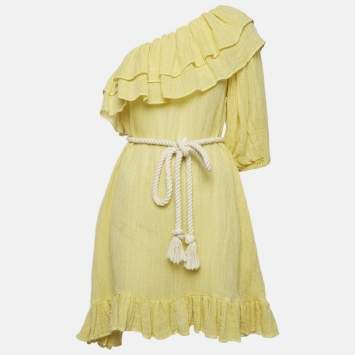 Pre Owned Lisa Marie Fernandez Yellow Gauze Linen Belted Mini Dress S