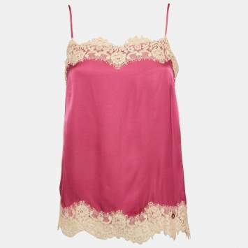 مملوكة مسبقًا Liu Jo Pink Satin Lace Trim Cami Top S