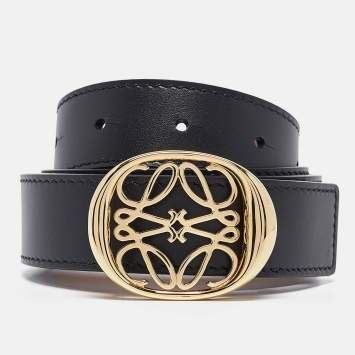 Pre Owned Loewe Black/Brown Leather Anagram Reversible Belt 80CM