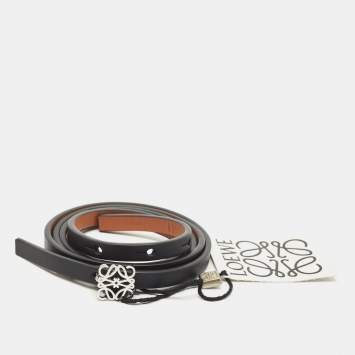 Pre Owned Loewe Black/Brown Leather Anagram Slim Waist Belt 95CM