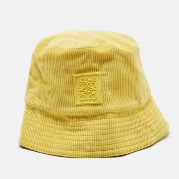 Pre Owned Loewe Yellow Cotton Corduroy Anagram Patch Bucket Hat Size 58