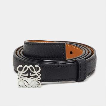 Pre Owned Loewe Black Leather Anagram Slim Waist Belt 95CM