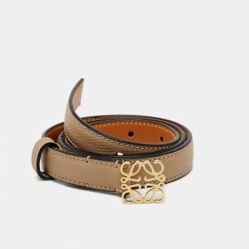 Pre Owned Loewe Beige/Tan Leather Anagram Slim Buckle Belt 70CM