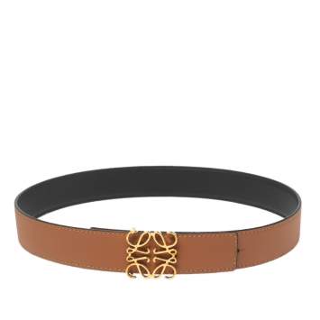 Pre Owned Loewe Tan/Black Leather Anagram Buckle Reversible Belt 75CM