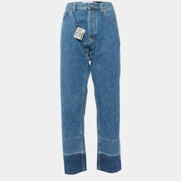 Pre Owned Loewe + Paula's Ibiza Blue Denim Patched Pocket Detail Jeans XL/Waist 35"