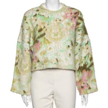 Pre Owned Loewe Multicolored Jacquard Wool & Mohair Cropped Sweater XS