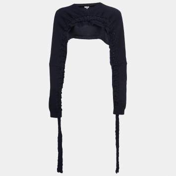 Pre Owned Loewe Navy Blue Wool Braided Detail Super Cropped Bolero M