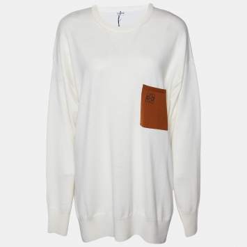 Pre Owned Loewe Ecru Wool Anagram Pocket Detail Sweater L