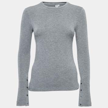 Pre Owned Loewe Grey Jersey Knit Embroidered Long Sleeve T-Shirt S