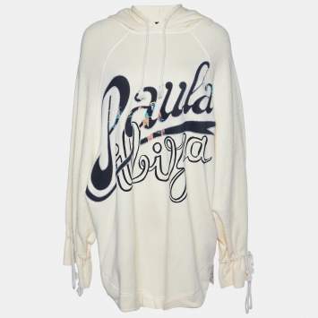 Pre Owned Loewe X Paula's Ibiza Ecru Parrot Logo Print Cotton Hooded Sweatshirt L
