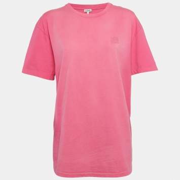 Pre Owned Loewe Pink Anagram Embroidered Cotton Knit Faded T-Shirt L