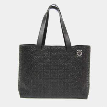 Pre Owned Loewe Black Leather Anagram Tote Bag