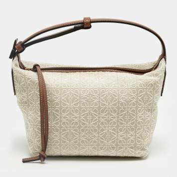 Pre Owned Loewe Brown/Beige Anagram Canvas and Leather Cubi Bag