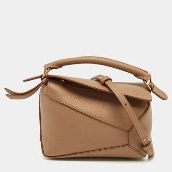 Pre Owned Loewe Brown Leather Mini Puzzle Shoulder Bag