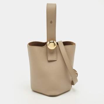 Pre Owned Loewe Beige Leather Mini Pebble Bucket Bag