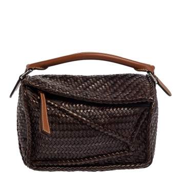 Pre Owned Loewe Brown Leather Woven Puzzle Shoulder Bag