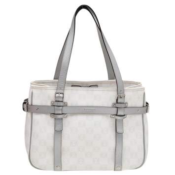 Pre Owned Loewe White/Grey Anagram PVC and Leather Tote