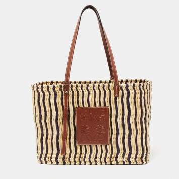 Pre Owned Loewe x Paula Ibiza Tricolor Raffia and Leather Square Basket Tote 
