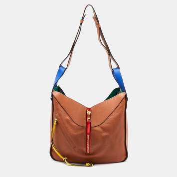 Pre Owned Loewe Brown/Blue Leather Medium Stars Hammock Shoulder Bag