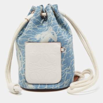 Pre Owned Loewe Blue Indigo/White Washed Denim Sailor Mermaid Mini Drawstring Bag
