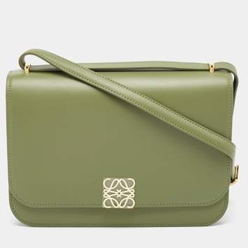 Pre Owned Loewe Avocado Green Leather Goya Shoulder Bag