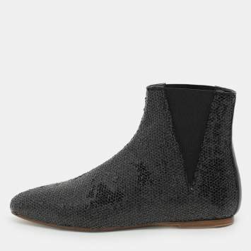Loewe Black Sequin Embellished Chelsea Ankle Boots Size 37