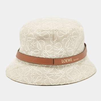 Pre Owned Loewe  Beige Anagram Jacquard Bucket Hat