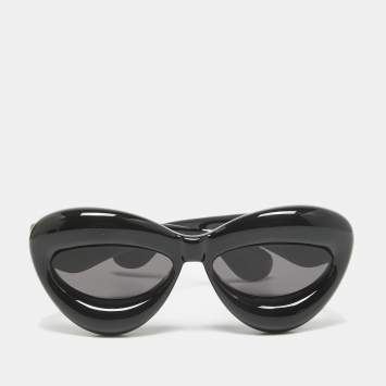 Pre Owned Loewe Black Acetate LW400971Inflated Cat Eye Sunglasses