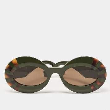 Loewe Green/Black LW400911 Anagram Frame Oval Sunglasses
